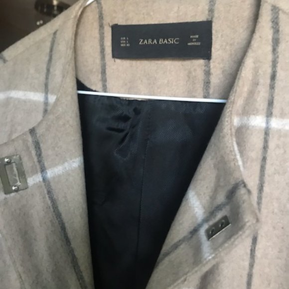 Zara Beige Checkered Blazer Jacket Size Large - Picture 4 of 5